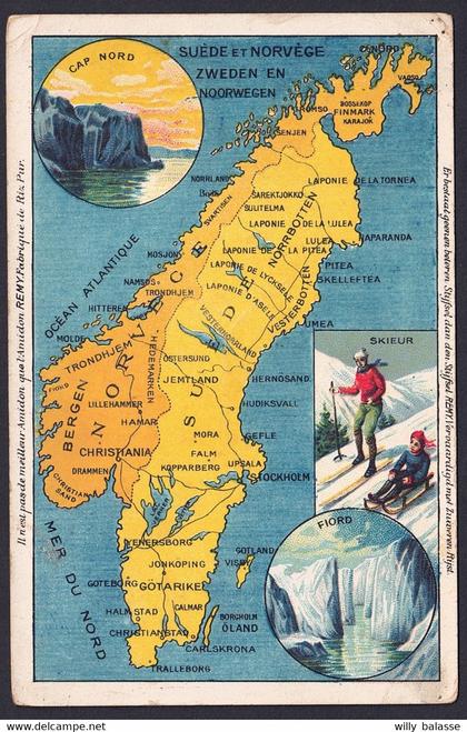 +++ CPA - SUEDE - NORVEGE - ZWEDEN - NOORWEGEN - Carte Géographique - Publicité Amidon REMY  //