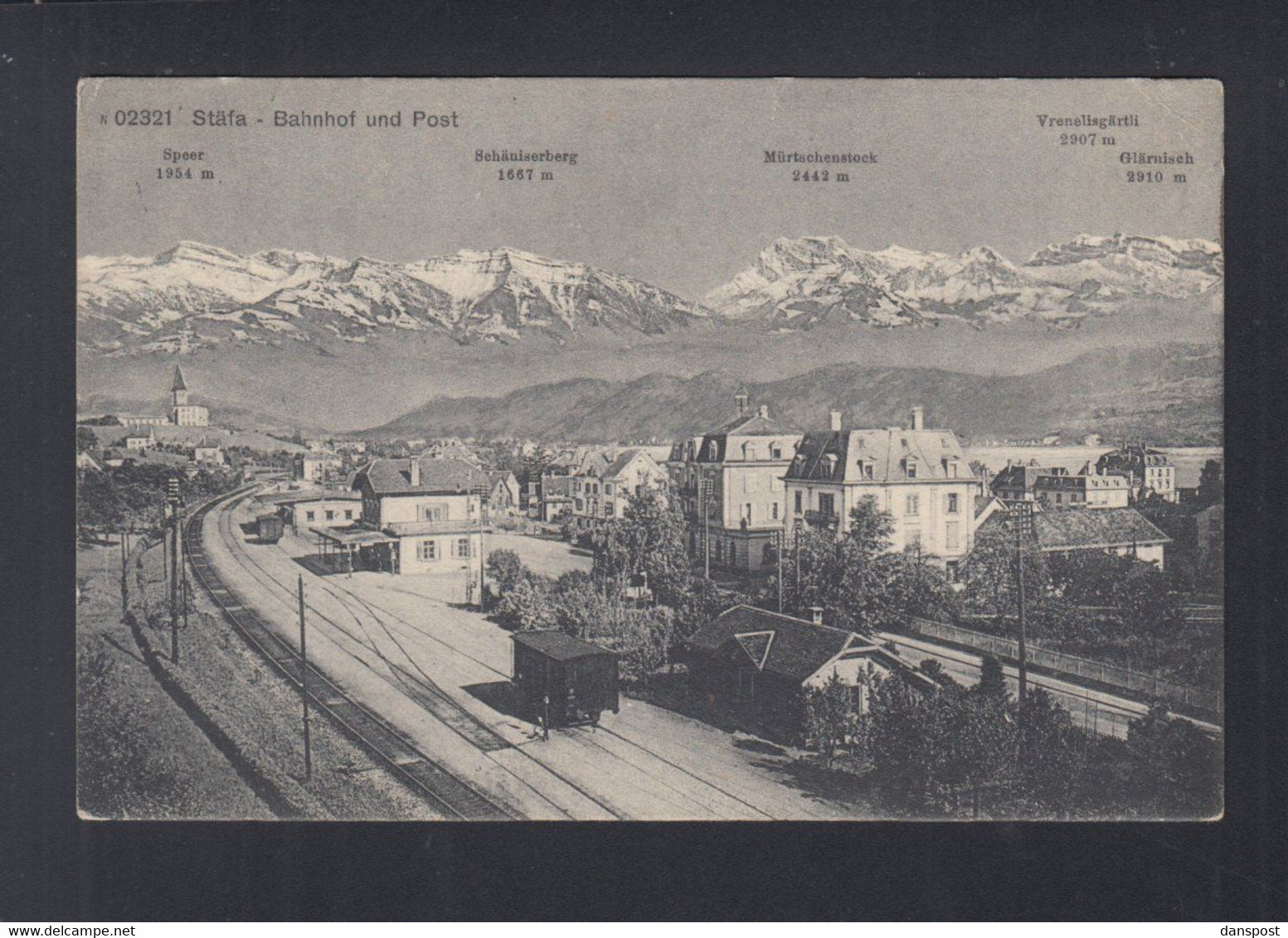 Schweiz AK Stäfa Bahnhof und Post 1915