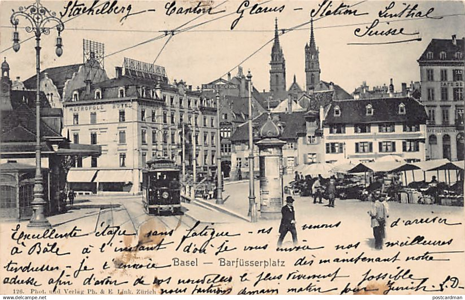 Schweiz - BASEL - Barfüsserplatz - Straßenbahn St. Ludwig - Verlag Ph. & E. Link 126