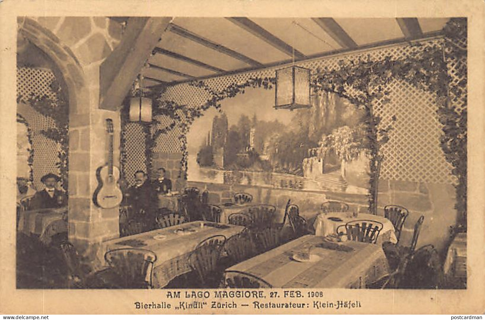 Schweiz - ZÜRICH - Am Lago Maggiore 27. Feb. 1908 Bierhalle Kindli - Restaurateur Klein-Häfeli - Verlag Brunner
