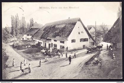 1908 gelaufene AK aus Möhlin, Partie aus dem Mitteldorf. Gestempelt MÖHLIN