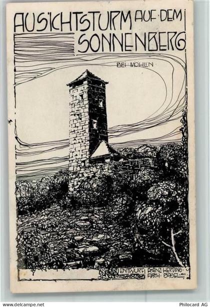4313 Möhlin Riburg Künstlerkarte Aussichtsturm Sonnenberg sign. Franz He... - 13404935
