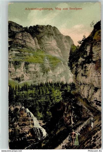 9057 Schwende 1907 - Alpsteingebirge Wasserfall Wanderer - 10305258