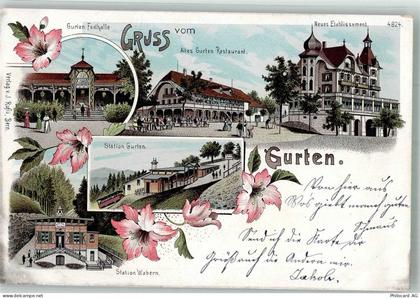 Gurten Kulm Lithographie Bahnhof Bergbahn Gasthaus Bahnhof Wabern - 13674093