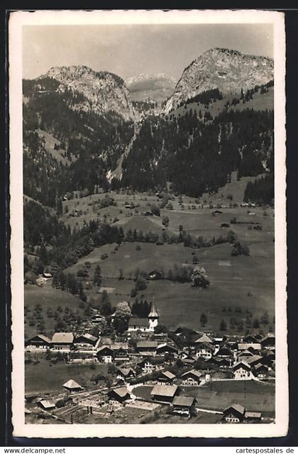 AK Erlenbach im Simmental, Ortsansicht gegen Bergpanorama