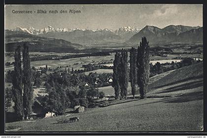 AK Gerzensee, Ortsansicht mit Blick nach den Alpen
