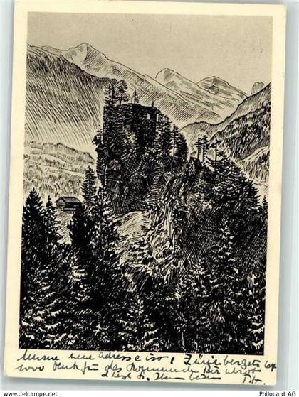 3716 Kandergrund 1935 Künstlerkarte Felsenburg an der Lötschbergbahn Zei... - 10664449