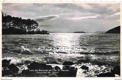 Biel Bienne BE Lac de Bienne et l'Ile Saint Pierre coucher de soleil