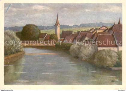 Bueren Aare Partie an der Aare Kuenstlerkarte