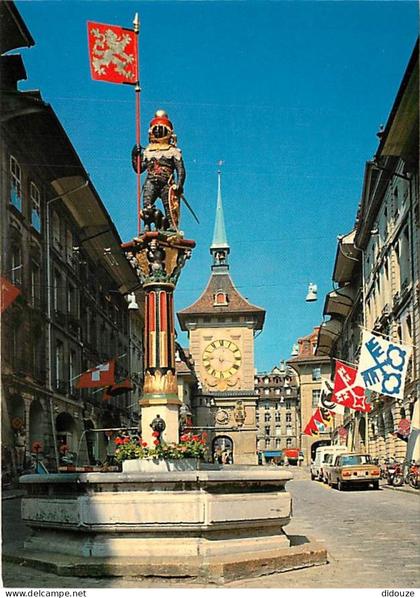 Carte Postale - Suisse - BE Berne - Berne - Tour de l'horloge et la fontaine des Zaehringen - Blasons - Automobiles - CP