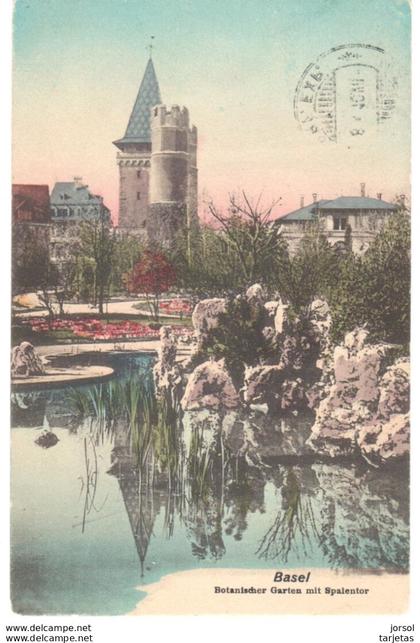 POSTAL    BALE (BASILEA) SUIZA   -JARDIN BOTÁNICO CON SPALENTOR ( BOTANISCHER GARTEN MIT SPALENTOR)