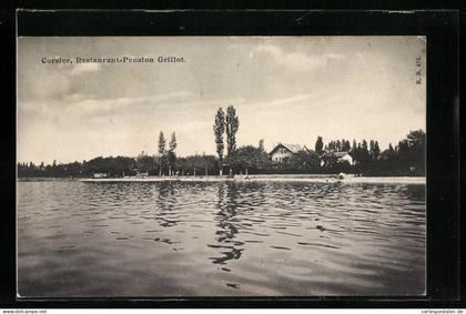 AK Corsier, Blick vom See auf das Restaurant Pension Grillot