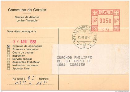 SUISSE . COMMUNE DE CORSIER . SERVICE DE DEFENSE CONTRE L'INCENDIE .