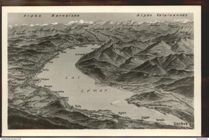 Lac Leman Genfersee uebersichtskarte Genfersee Alpes Vernaises Alpes Valaisannes