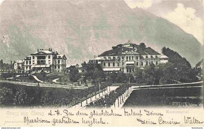 GLARUS Glaris GL Kantonspital Spital Krankenhaus Berge Bruecke Park