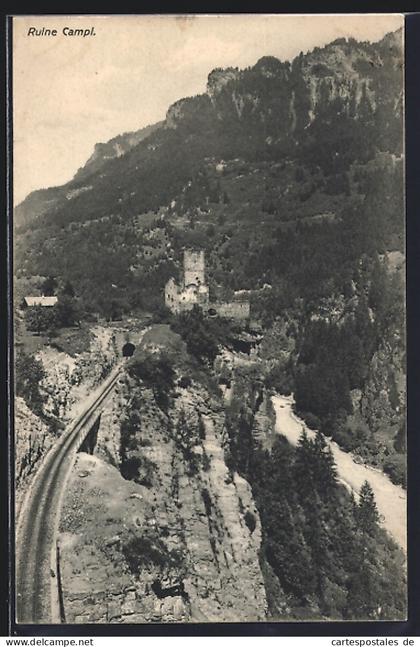 AK Sils im Domleschg, Ruine Campi Mit Eisenbahn-Tunnel