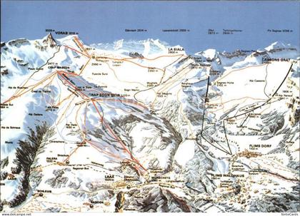 Flims GR mit Laax und Falera Skigebiet Panorama Loipenkarte