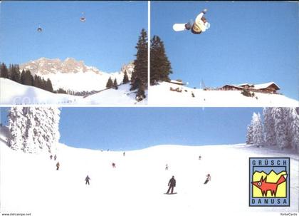 Gruesch Panorama Seilbahn Skifahrer Snowborder