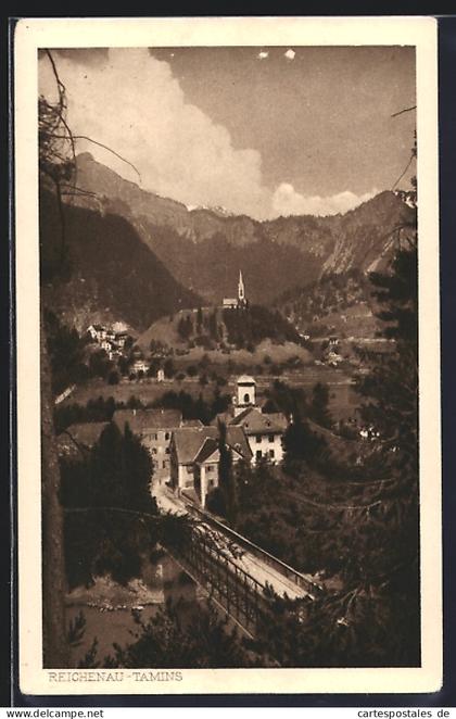 AK Reichenau-Tamins, Ortsansicht mit Blick auf Kirche