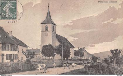 Suisse - JU - DAMVANT - Vue intérieure - Vaches, Eglise - Voyagé 1911 (2 scans) Jules Perrin à Etalans
