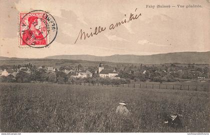 SUISSE - Fahy - Vue générale - Eglise - Tour - Flèche - champ - campagne - enfant - animé - Carte postale ancienne