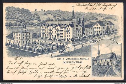 Lithographie Richenthal, Kneippkuranstalt und Kapelle