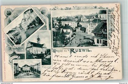 6017 Ruswil 1901 Foto AK Oberdorfplatz Kirche Mitteldorfplatz - 13673360