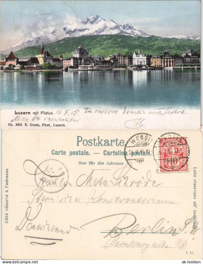 Ansichtskarte Luzern Lucerna Stadt mit Pilatus 1905