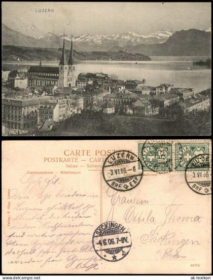 Ansichtskarte Luzern Lucerna Stadtpartie 1906