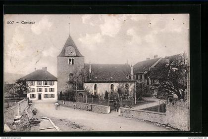 AK Cornaux, Strassenpartie an der Kirche