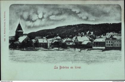 Clair de lune CPA La Brevine Kanton Neuenburg, Blick auf den Ort, Winterszene