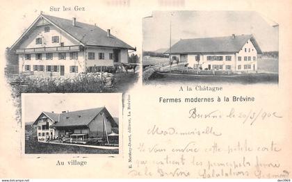 Suisse - NE - Fermes modernes à la BREVINE - Sur les Gez, A la Châtagne - Précurseur voyagé 1902 (2 scans) - Les Brenets