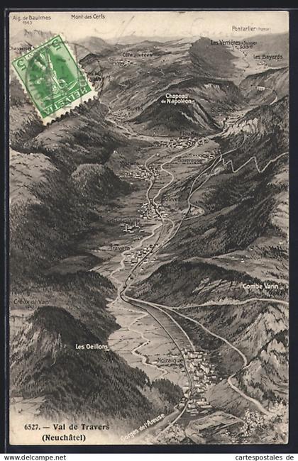 AK Noiraigue /Val de Travers, Val de Travers aus der Vogelschau