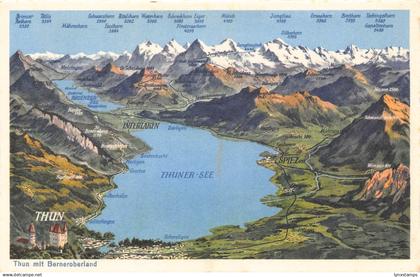 Switzerland Thun mit Berneroberland Lake Thun Interlaken Map vintage postcard