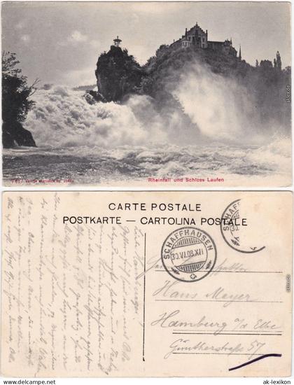 Ansichtskarte Laufen-Uhwiesen Rheinfall und Schloss Laufen 1908