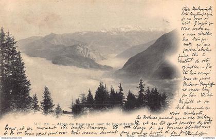 L045 Switzerland 1908 Alpes de Bagnes et mer de brouillards vintage postcard