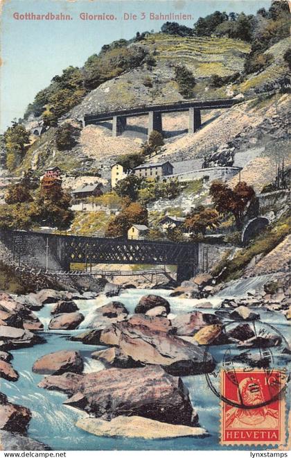 L144 Switzerland 1920 Gotthardbahn Giornico 3 Train Railways River postcard