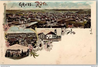 Rüti ZH Maschinen-Fabrik Rüti Kranken-Asyl Kirche Künzli Lithographie - 13601132