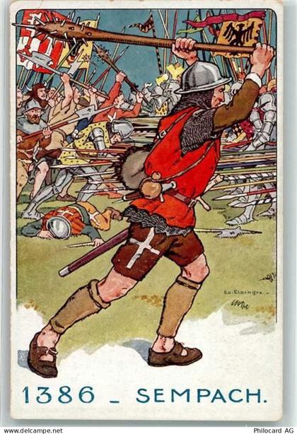 Sempach Künstlerkarte sign. E.Ellingre Sempach 1386 Serie Soldat im Lauf... - 39491174