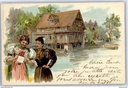 6440 Vierwaldstättersee Lithographie / Künstlerkarte Trachten - 50735568