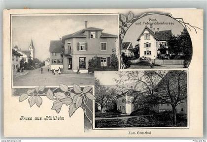 8555 Müllheim TG 1907 Foto AK Postamt Geschäft Gasthaus zum Grünthal - 13666403