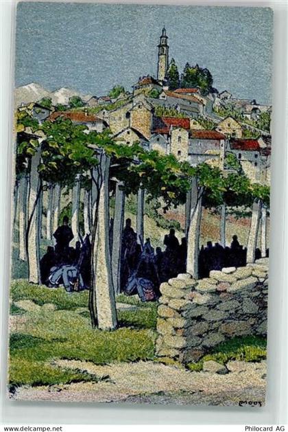 6914 Carona Künstlerkarte Kirche Soldaten sign Moos Pro Juventute - 13191032