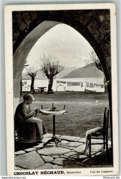 6900 Lugano Foto AK Tracht Werbung Chocolat Sechaud Lac de Lugano - 10729506