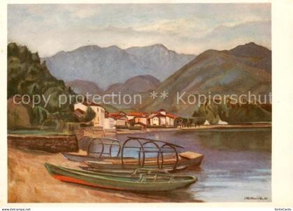 Caslano TI Panorama Luganersee Kuenstlerkarte