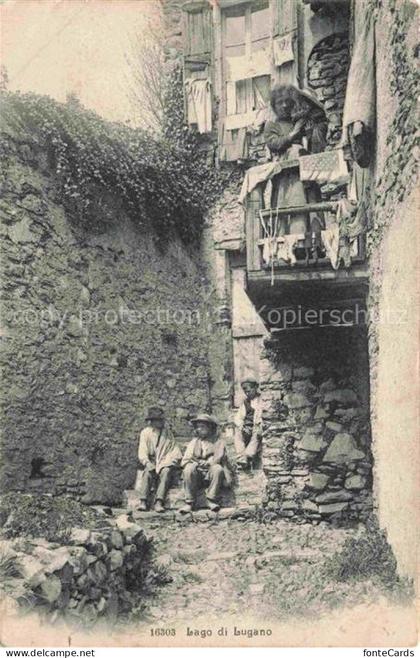 LUGANO Lago di Lugano TI Lago-di-Lugano Dorfgasse Steinmauern Balkon Waesche Dor