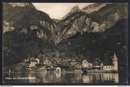 AK Bauen /Vierwaldstättersee, Ortspanorama vom Wasser aus