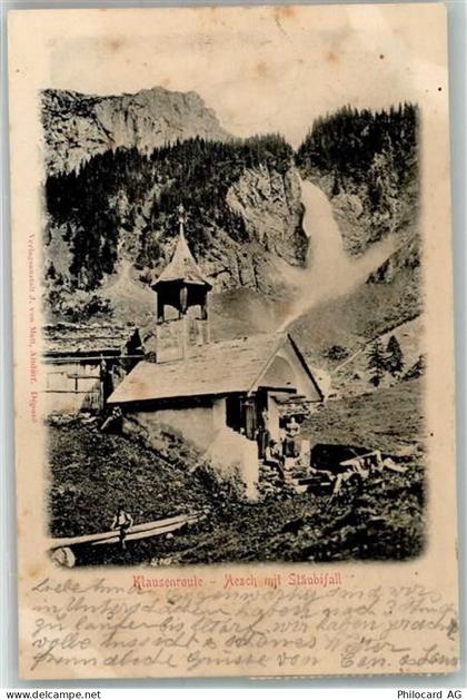 6465 Unterschächen 1904 Foto AK Kirche Klausenroute Aesch Stäubifall - 38067880