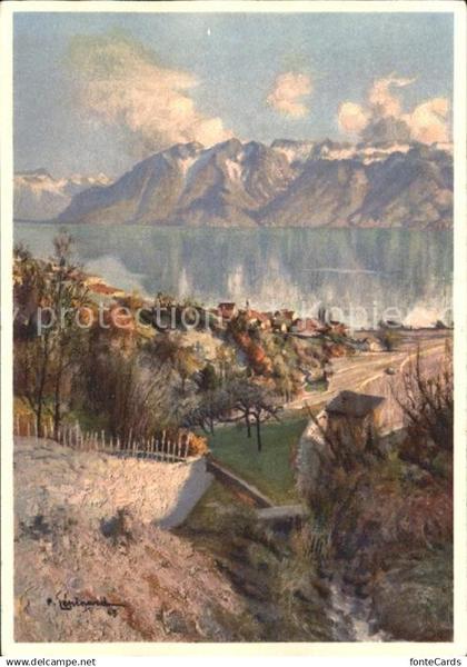 Riex Vallon de Riex Lac Leman et les Alpes Kuenstlerkarte