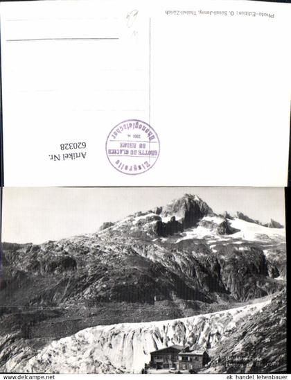 620328,Foto Ak Furka Hotel Belvedere Eingang zur Eisgrotte Obergoms
