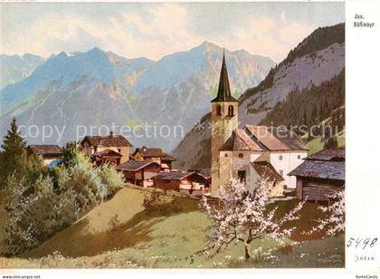 Inden Leuk VS Motiv mit Kirche Alpen Kuenstlerkarte